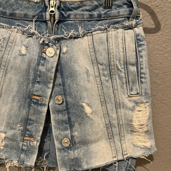 ZARA TRF IX’D MAKERS Blogger Fave Denim Distressed Double Layer Mini Skirt  - M - Picture 3 of 13
